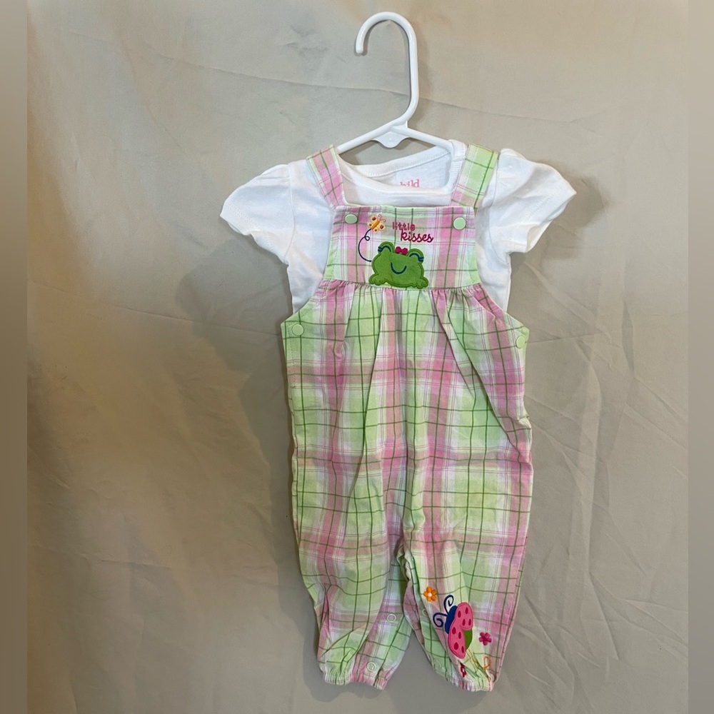 Carter’s Kids Plaid Overalls with Frog and Ladybug Design